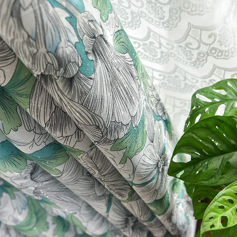 

Весенние французские шторы для гостиной, спальни, образец современного деревенского американского кантри, черные цветы с принтом, текстурированные на заказ