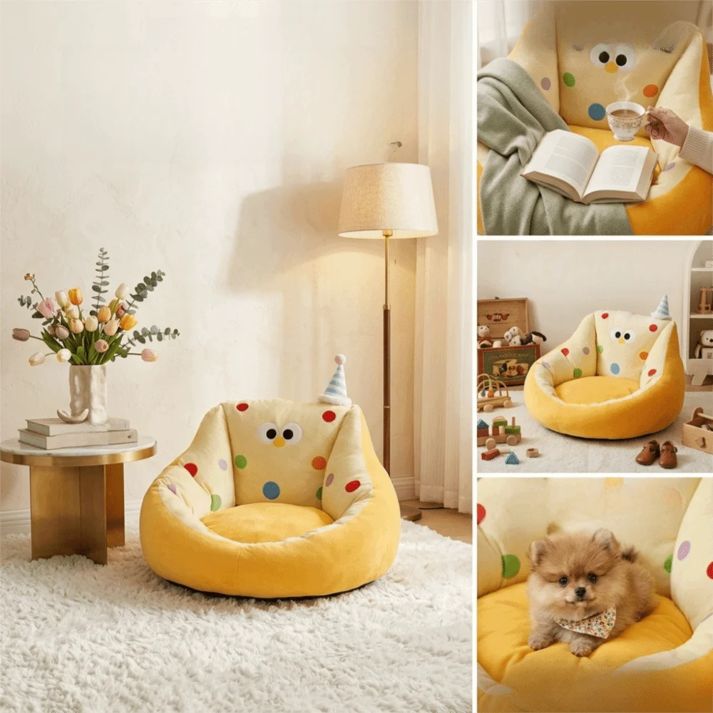 Daily Use Cartoon Design Floor Pouf Fabric Soft Material Seat Cushion Comfortable Sitting Anti-Slip Bottom Tatami Sofa Bedroom