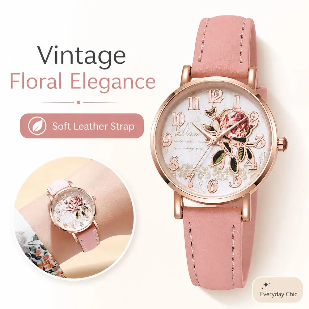 Boho Style Wrist Watches Rainbow Color Multicolor Quartz Watch Floral Dial Rose Gold Tone Analog Quartz Watch Daily Wear