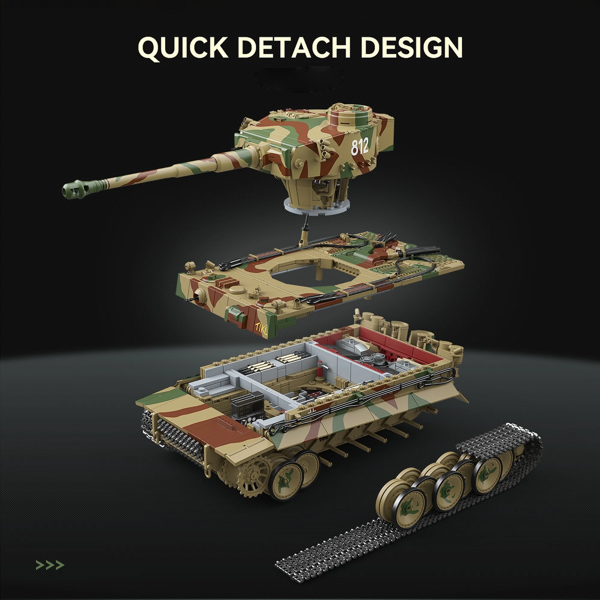 1868pcs Tiger tank Building Blocks QUANGUAN 100325 Military Classic Main Battle Tank Vehicle Model Bricks Toys for Adults Gifts
