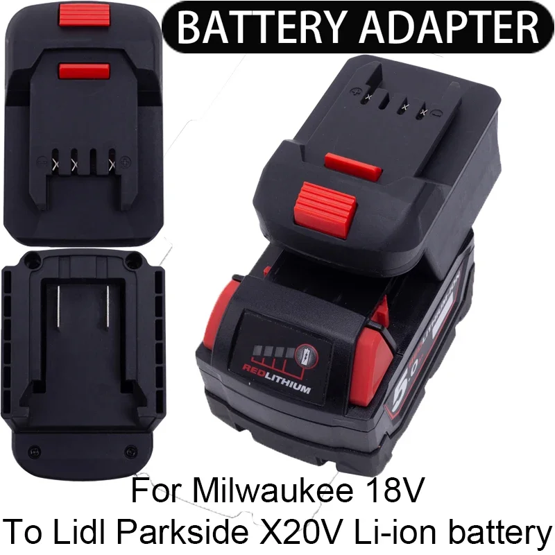 Convertidor para baterías de iones de litio Milwaukee de 18V a Lidl Parkside X20V, adaptador de batería de la serie de herramientas de iones de