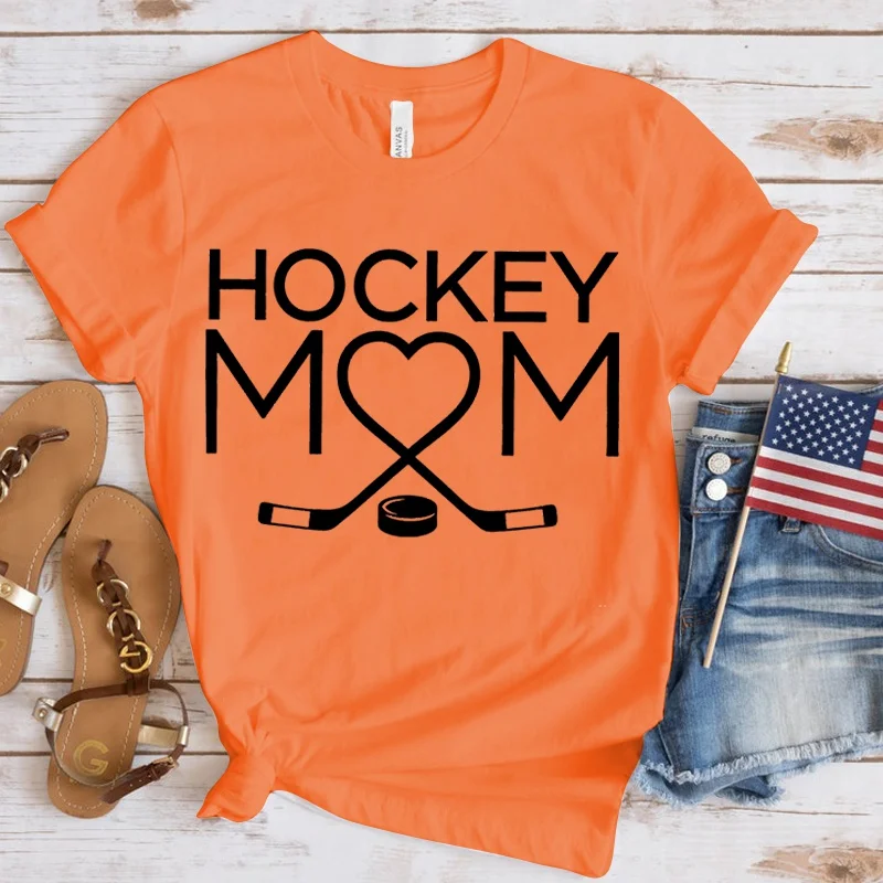 Women Fashion Hockey Mom Print T-Shirts Fashion Casual Short Sleeve Daily Outdoor Shirt Tops Mother\'s Day Gift