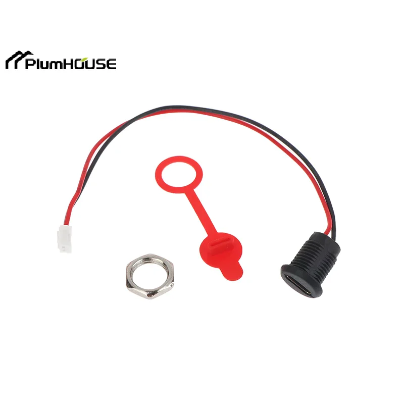 5/8/10Pcs 2Pin Charging Socket Female Mount Adapter USB Type-C Port Charging Interface Socket Female Type C 3A With Cover Caps