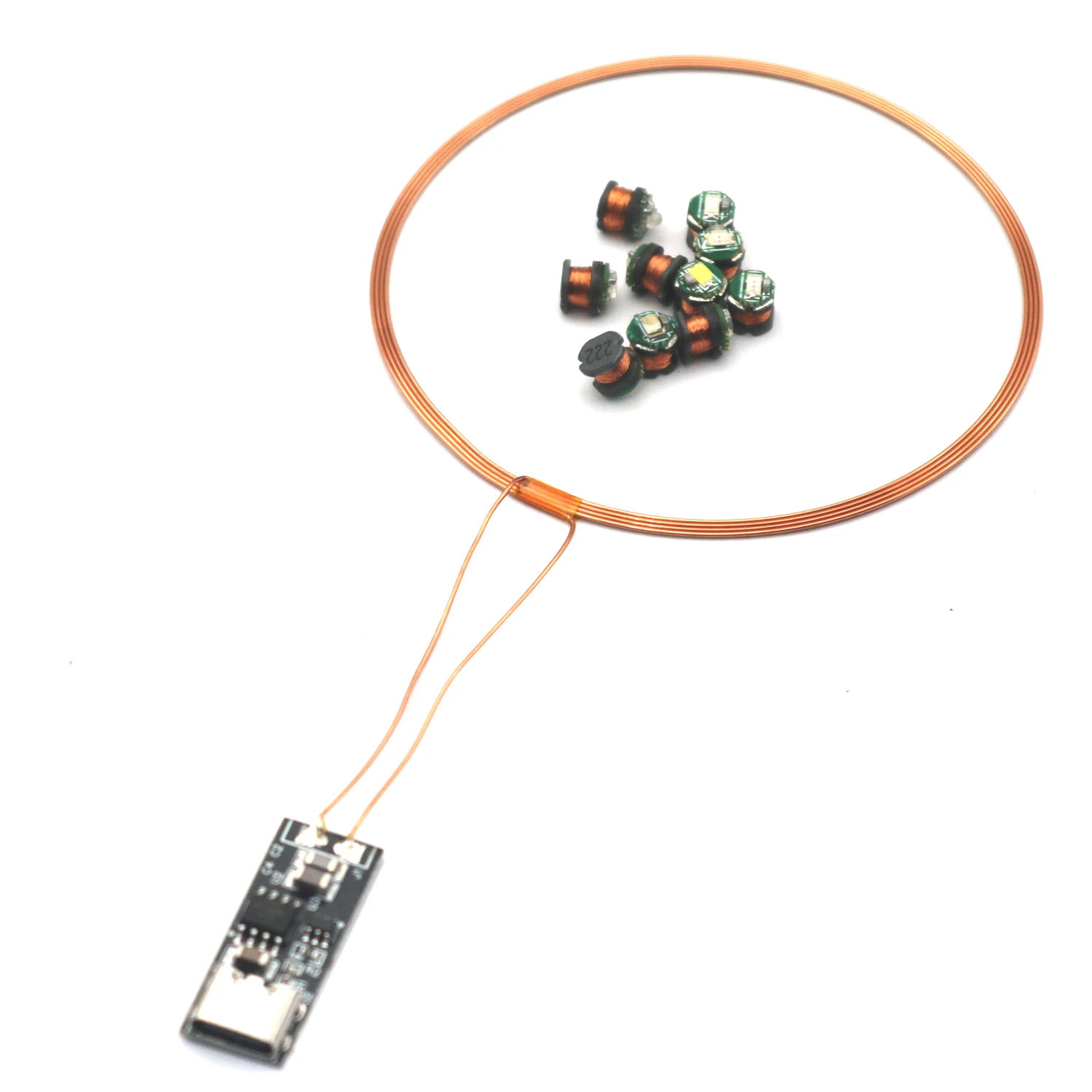 0~70mm Distance Wireless Power Supply Transmitter Coil Charging TYPC-C USE + 10pcs Led Receiver Lamp Lighting Light Gundam Model