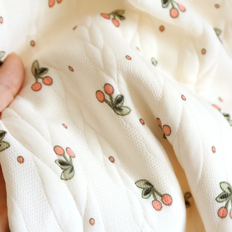 Winter Thick 100% Cotton Pajamas For Women Cherry Tulip Printed Sleepwear 2 Piece Set Female Warm Homewear Plus Size Loungewear