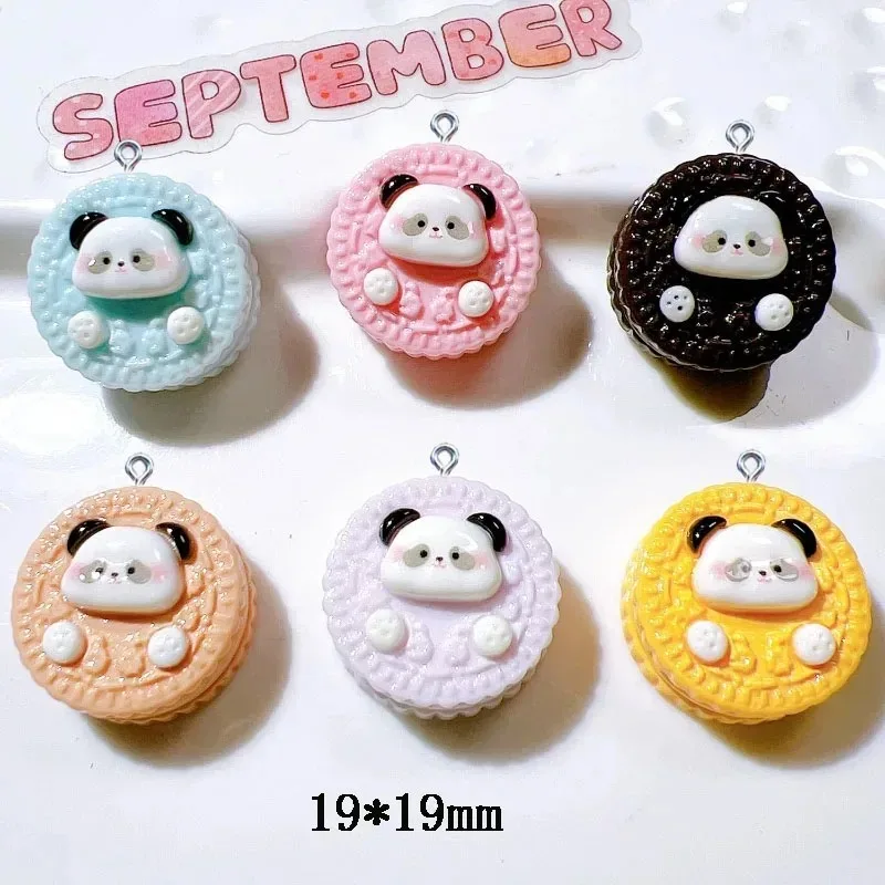 10 piezas de dijes de resina con forma de galleta de panda, colgantes de simulación de aperitivos, para bricolaje, pendientes, collares, pulseras, suministros de joyería y manualidades