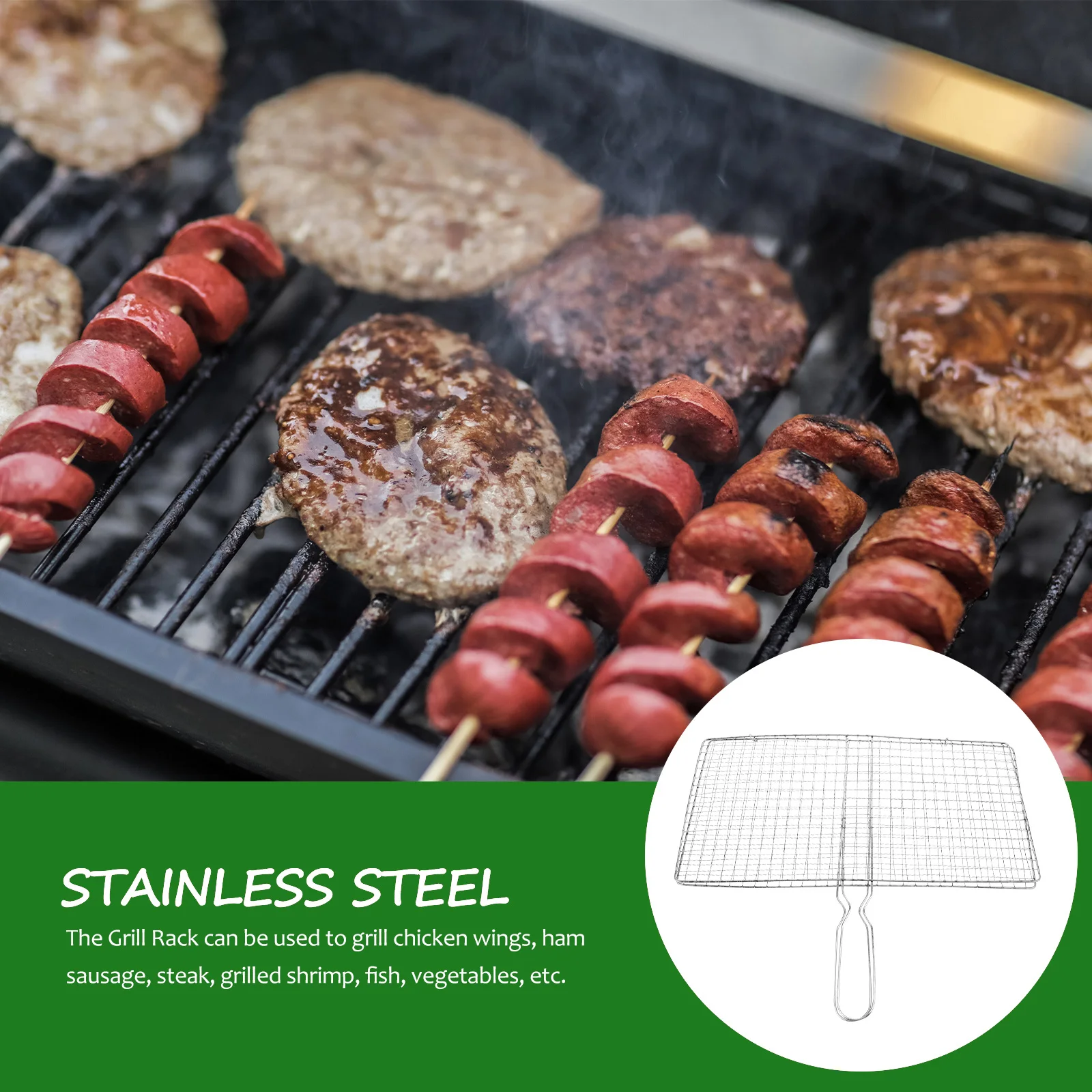 

Grilling Baskets BBQ Fish Meat Rack Stainless Steel Mesh Vegetable Grill Camping Accessories Outdoor Cooking Tools