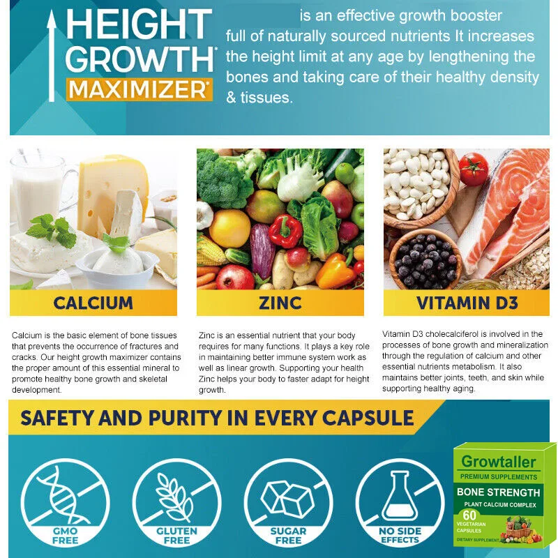 ملحق قوة العظام لتحسين الارتفاع ، تمكين الملحق ، نمو الارتفاع الطبيعي ، كبسولات تمعدن العظام الصحية