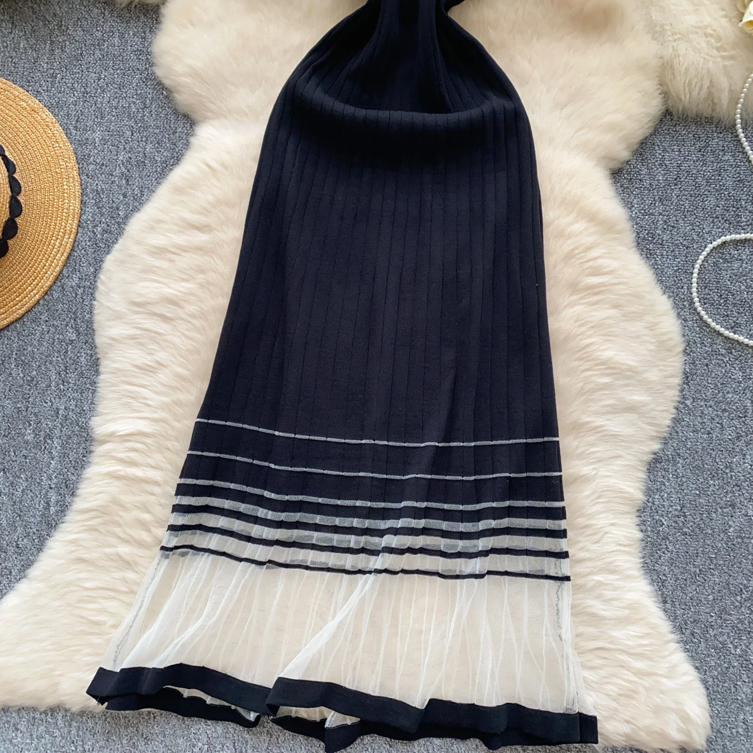 REALEFT ฤดูร้อนตาข่าย Patchwork ผู้หญิงถักชุด 2025 แขนกุด O-คอลําลองหลวมเสื้อ A-Line ชุดยาวหญิง