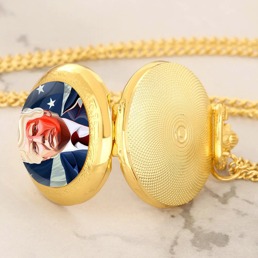 Personalised Exquisite President of The United States Trump Memorial Quartz Pocket Watch Necklace Women Men Jewelry Pendant