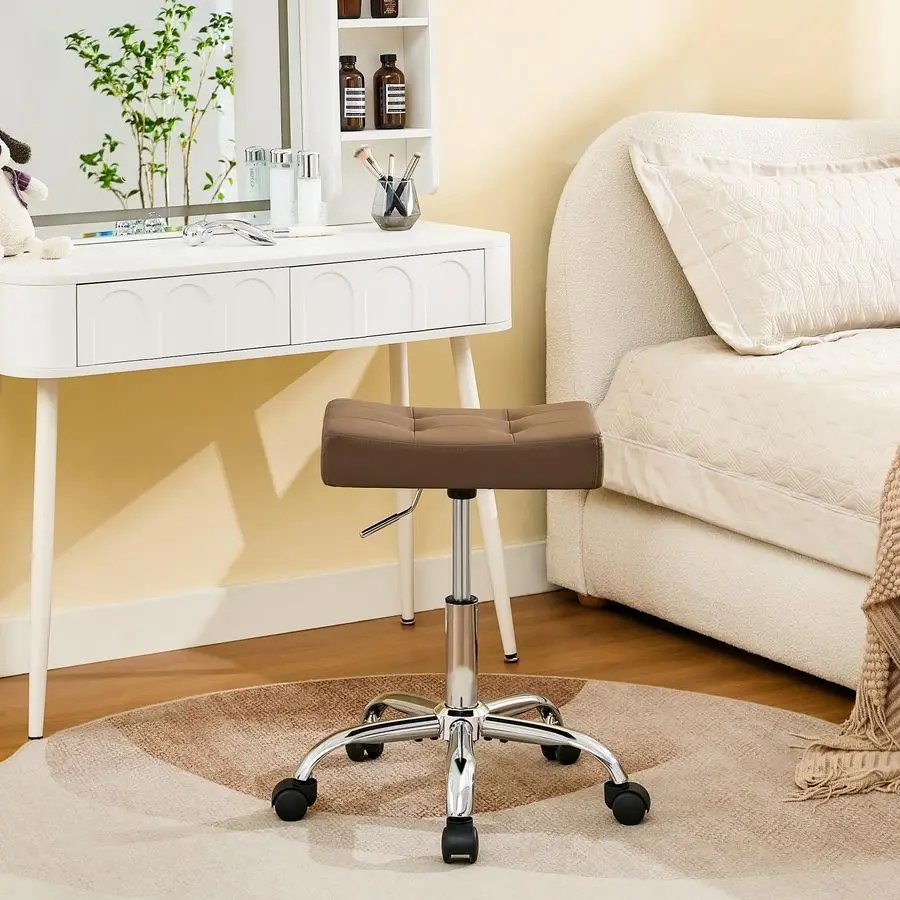 

Стул на колесиках с регулировкой высоты, 1721 дюйм, грузоподъемность 300 фунтов, из искусственной кожи, для маникюра, тату, массажа, кофейно-коричневый