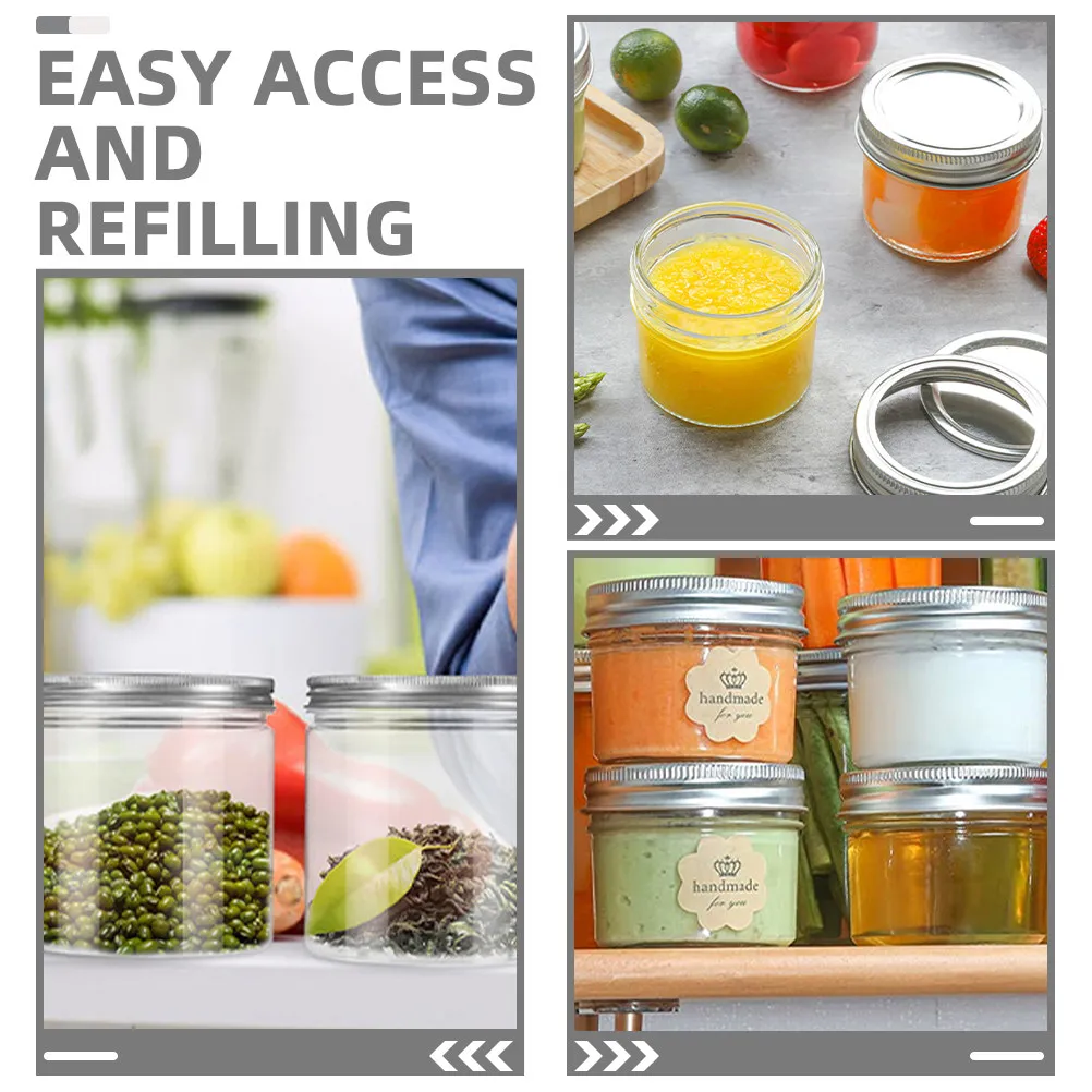 4Pcs Clear Plastic Jars Silver Aluminum Lid Mini Wide Mouth Containers Cylinder Food Storage Canisters Kitchen Candy Dry Food view 5