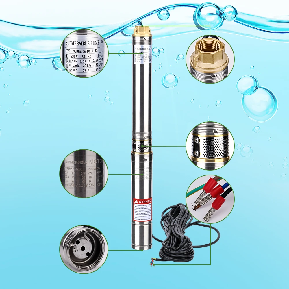 مضخة مياه تعمل بالطاقة الشمسية 370 وات 230 فولت/50 هرتز للنافارات مضخة غاطسة بئر عميق 3 بوصة 3,800 لتر/ساعة لسقي الماشية #5