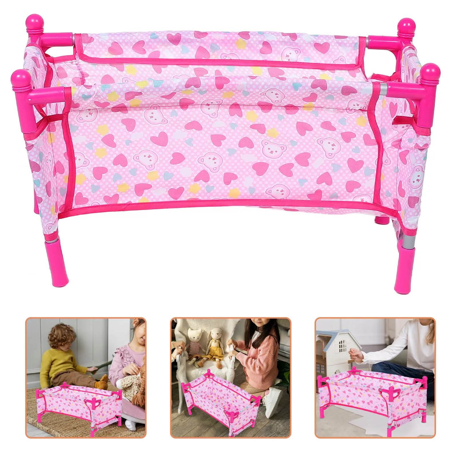 

Miniature Baby Crib Bed Elegant Design Sturdy Construction Imaginative Play House Furniture Bedroom Accessories