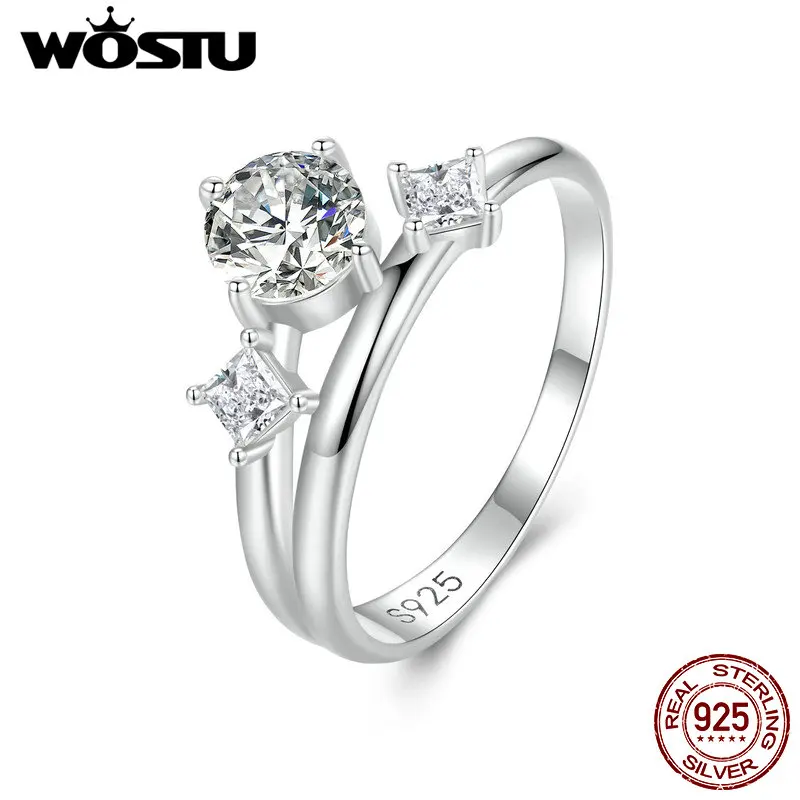 WOSTU fede nuziale in argento Sterling 925 con zirconi scintillanti per le donne anelli a fascia per feste di fidanzamento a doppio strato regalo di