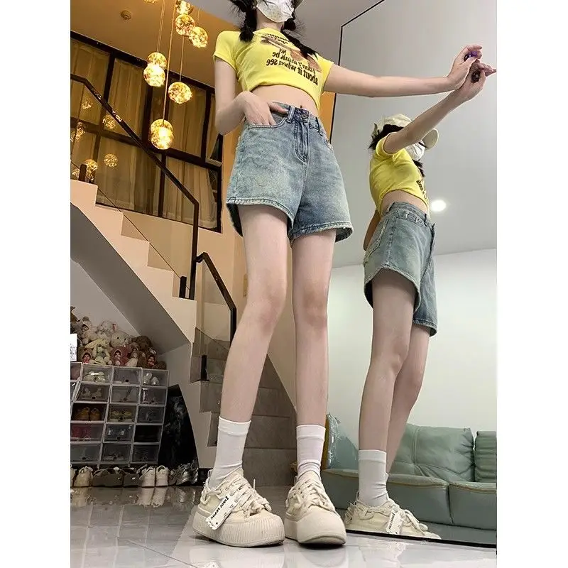 

Новые женские универсальные широкие джинсовые шорты трапециевидной формы с высокой талией в стиле ретро