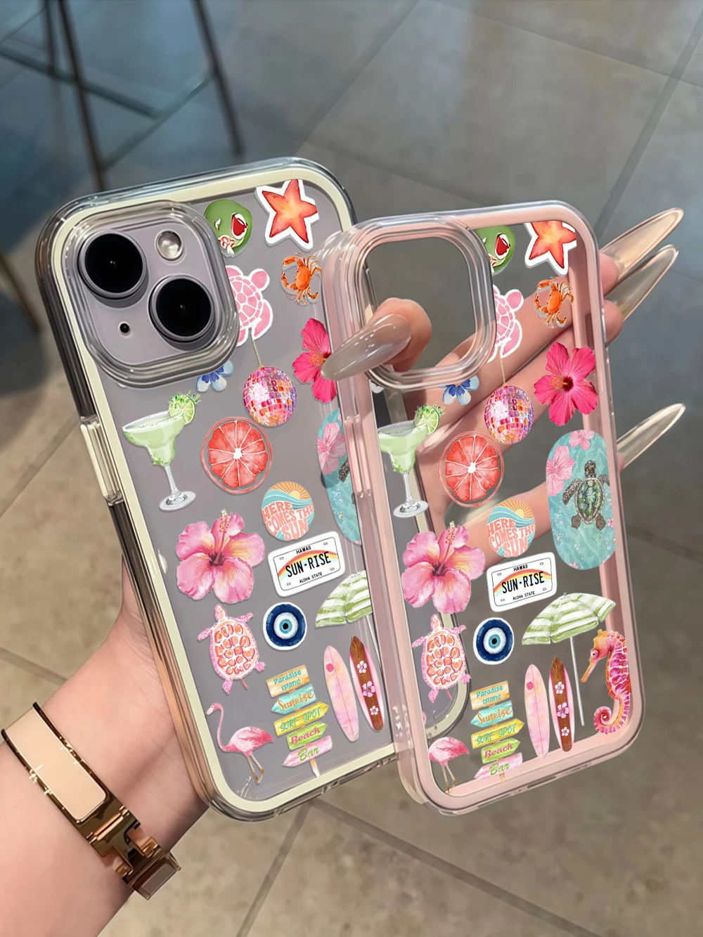 Sommer Hawaii Strand Aufkleber Transparente Handyhülle für Galaxy A57 A37 A55 A54 A36 A35 5G S25 S24 S23 Plus S26 Ultra FE 5G Weiche Hülle – Detail 6