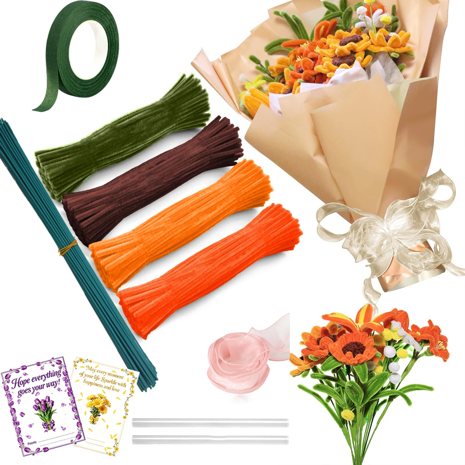 216/266/416 Pcs Pipe Cleaners, Chenille Fuzzy Sticks For DIY Flower Bouquet Handmade Art Decor Crafts Supplies
