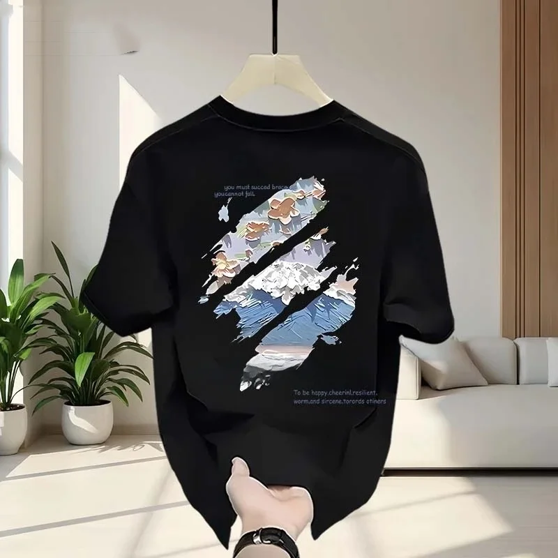 

Американская повседневная хлопковая футболка с коротким рукавом, принтом и узором в виде цветов для молодых мужчин, летняя одежда