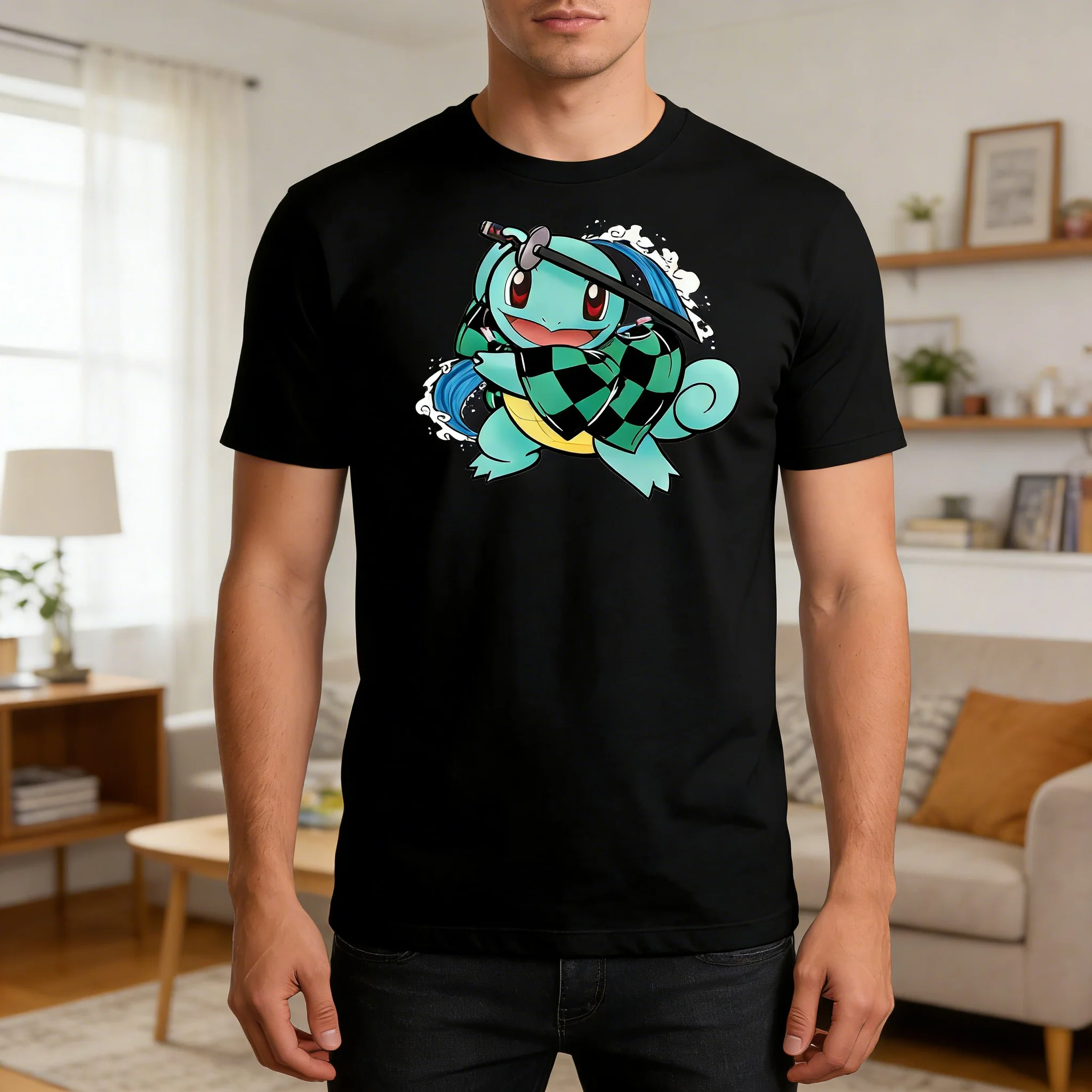 Camiseta de Anime Demon Slayer Inosuke para Hombre, Diseño Gráfico Colorido, Algodón Negro, Corte Cómodo para Uso Casual y Estilo Otaku