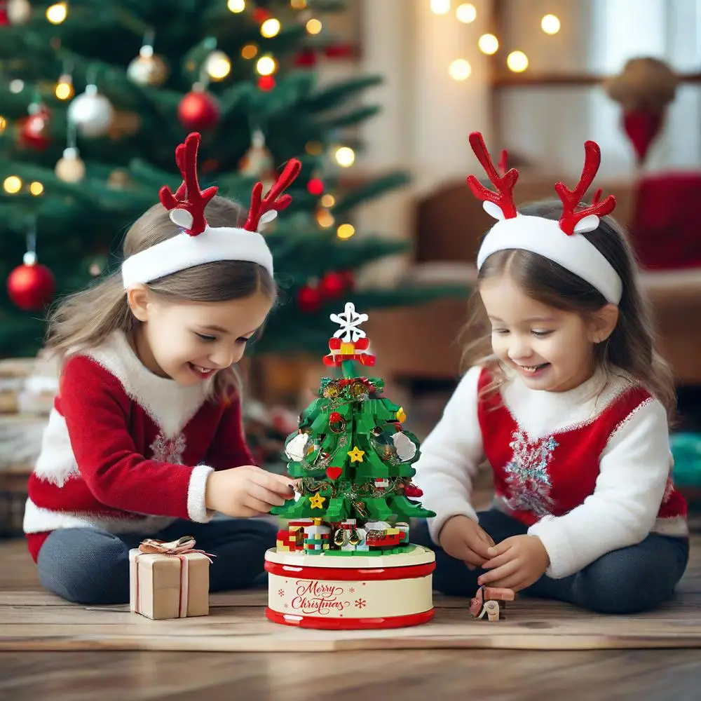 メリークリスマス おもちゃのツリー オルゴール 組み立てブロック クリスマスおもちゃ ギフト デコレーション DIYクリスマスギフト用
