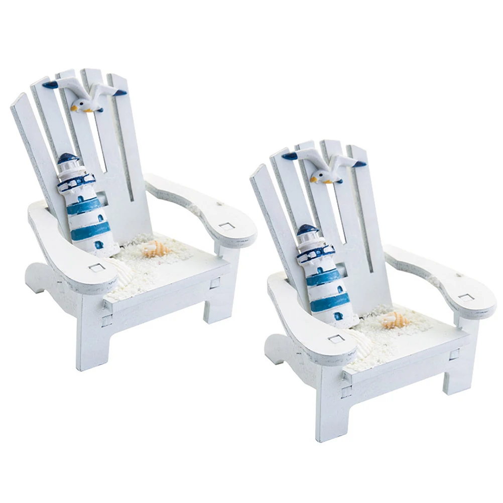 قطعتان من كرسي الشاطئ الخشبي المصغر على طراز البحر الأبيض المتوسط لتزيين المنزل والمكتب وغرفة الأطفال وعرض المكتب #1