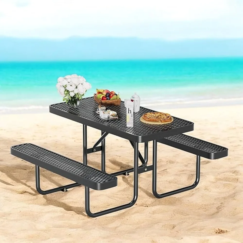 4FT Steel Rectangular Picnic Table, Lifetime Picnic Table, Outdoor Furniture Heavy Duty Sturdy Commercial Picnic Tables