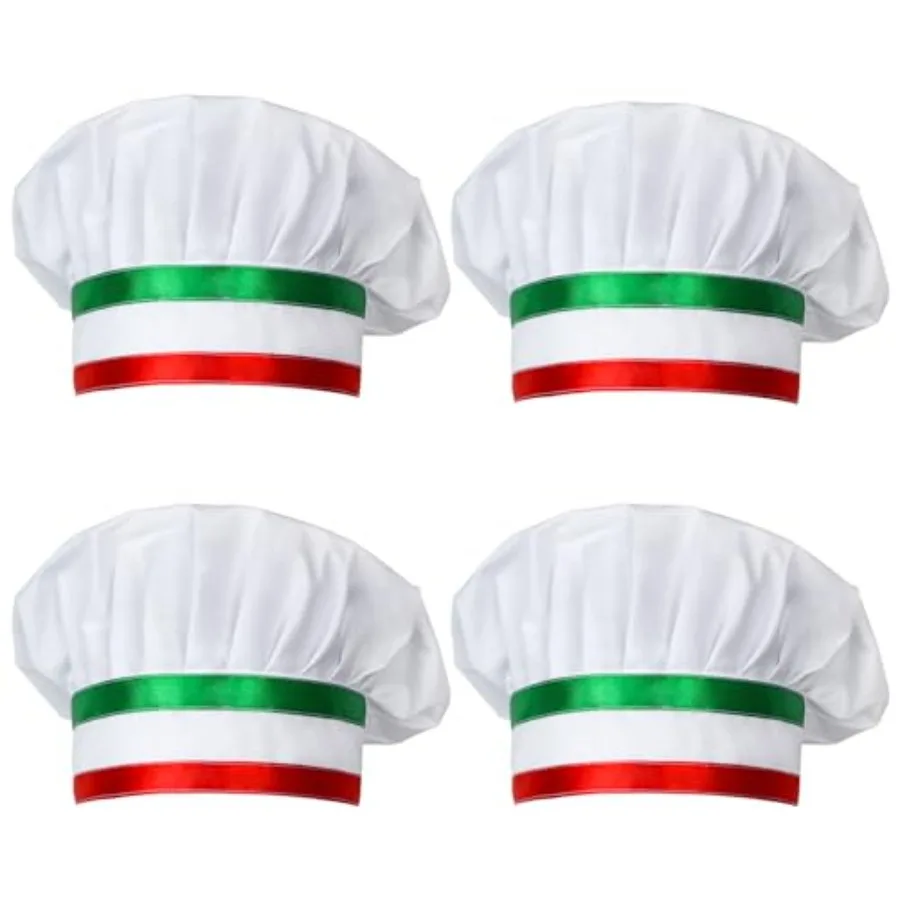 Kyson 4 Pieces Italian Flag Chef Hats Adjustable Mushroom Cooking Hats for Italian Themed Party Decorations Photo Booth Props