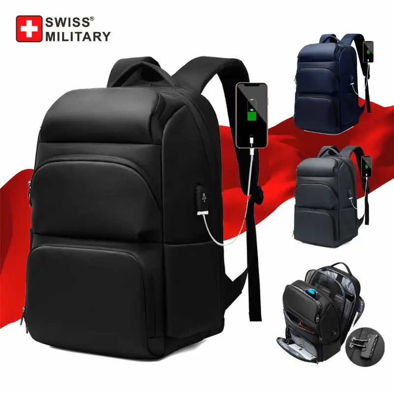 

Swiss Military Men Laptop Backpack Anti-Theft Waterproof Casual Backpack Fashion Business Backpack School Usb Large Capacity Bag