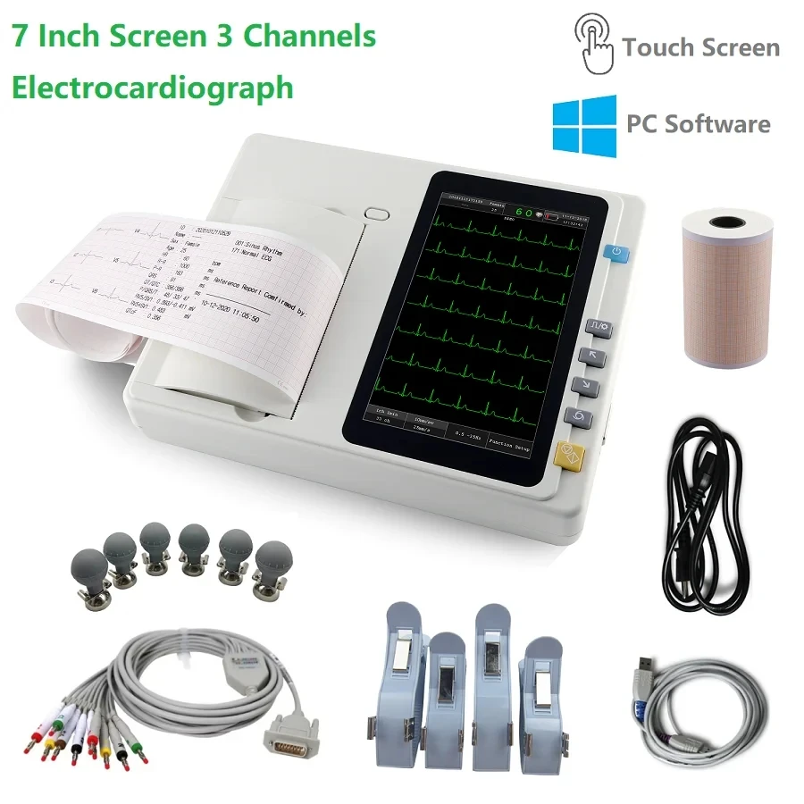 7 inch touch screen Human/Vet Use ECG301 /ECG601 Digital 3/6 Channel 12 Leads ECG/EKG Machine Electrocardiograph  With software