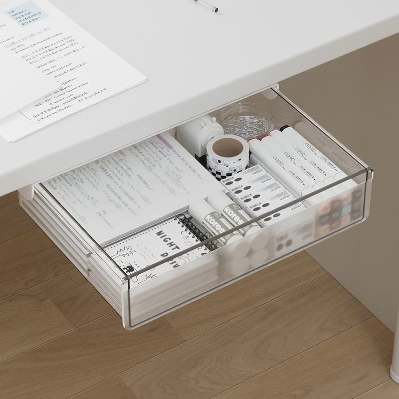 Self-Adhesive Under Desk Drawer Smooth Pull Out Hidden Tray Effortless Access Desk Storage Organizer