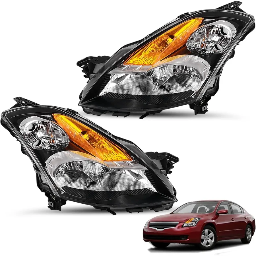 

Headlight Assembly Fitse for 2007 2008 2009 Nissan Altima 4Door Sedan Headlamp Replacement Driver and Passenger Side Black Hous