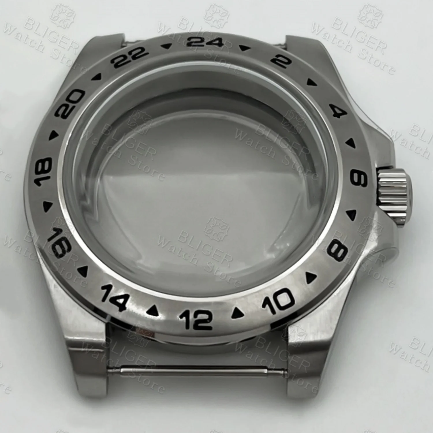 40mm Explorer 2 시계 케이스 스테인레스 스틸 24시간 고정 베젤 돔 유리 NH34 NH35 NH36 ETA2824 PT5000 무브먼트에 적합