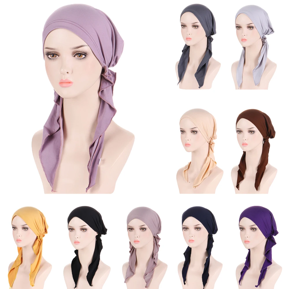 Hijab interno elástico muçulmano para mulheres, boné de quimioterapia, headwrap pré-amarrado, lenço, gorro, turbante para perda de cabelo, bandana nova