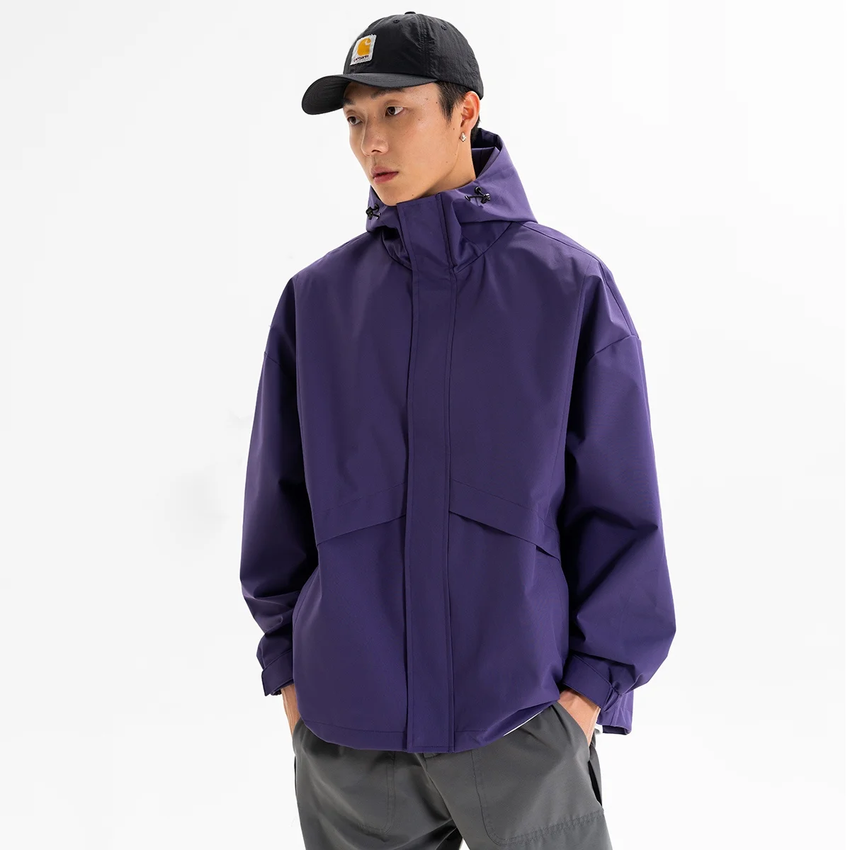 

Wassup Blueo2025 Spring Autumn Men's Loose American Zipper Jaet Windbreaker Outerwear Polyester Fiber Long Sve Hooded