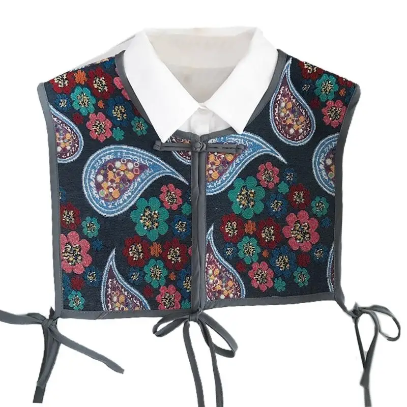39BD Frauen Chinesischen Stil Stickerei Halb Top Schal Vintage Flroal Cheongsam Gefälschte Kragen Spitze-Up Dekorative Hals – Detail 10