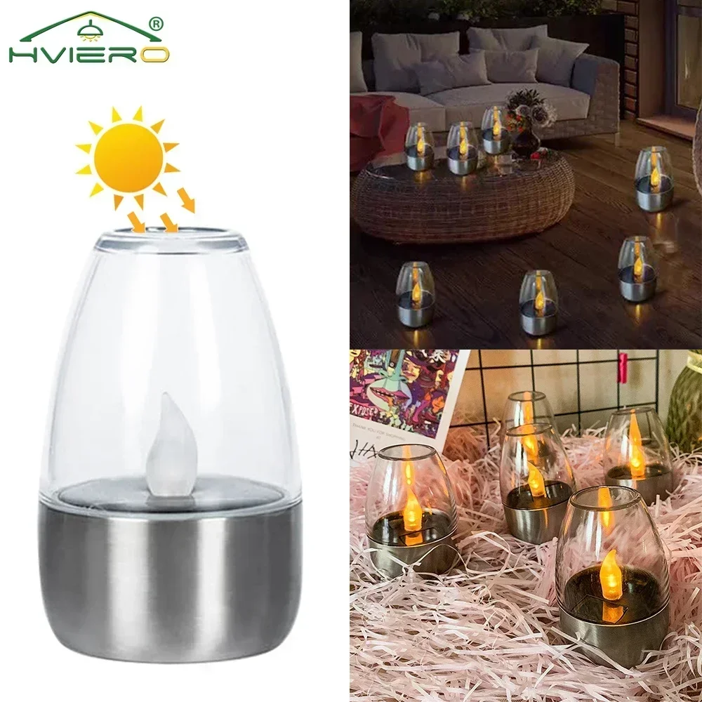 

Solar Light LED Stainless Steel Candle Outdoor Courtyard Decorative Atmosphere Night Lights Halloween Candlelight Dinner Lamping