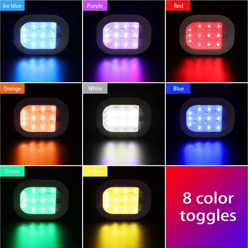 Luces interiores de coche RGB USB 8 en 1, LED para techo, ambiente de coche, lámpara de techo inalámbrica