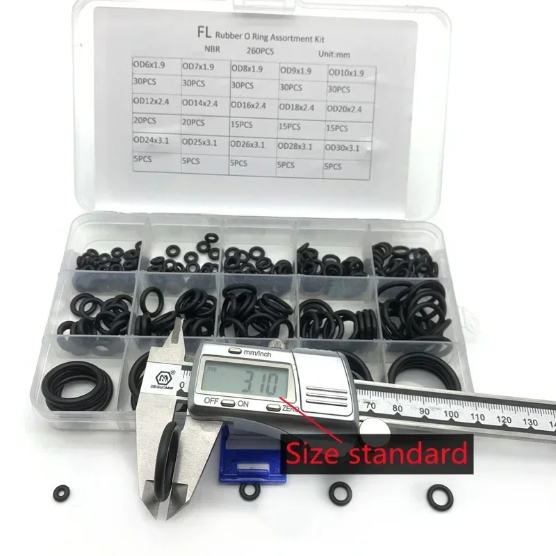 260Pcs Assorted NBR O-Ring Nitrile Rubber Sealing Assortment Kit CS 1.9/2.4/3.1mm OD 6mm-30mm Oil-Proof for Machinery Automotive