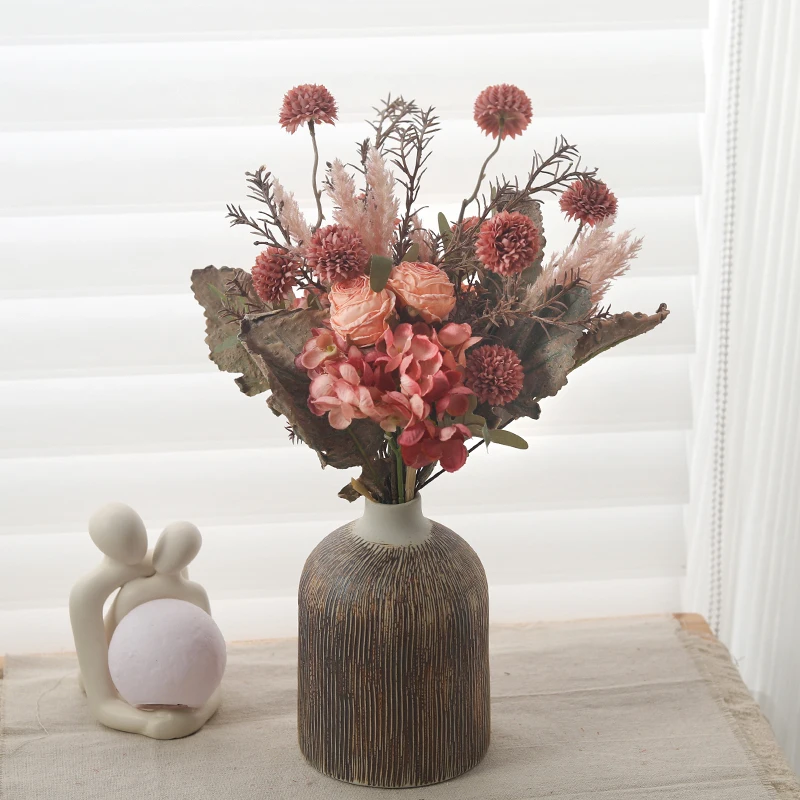 Autumn Artificial Silk Flowers Rose Hydrangea Bouquet Dandelion Fake Flowers Living Room Home Wedding Christmas Table Decoration