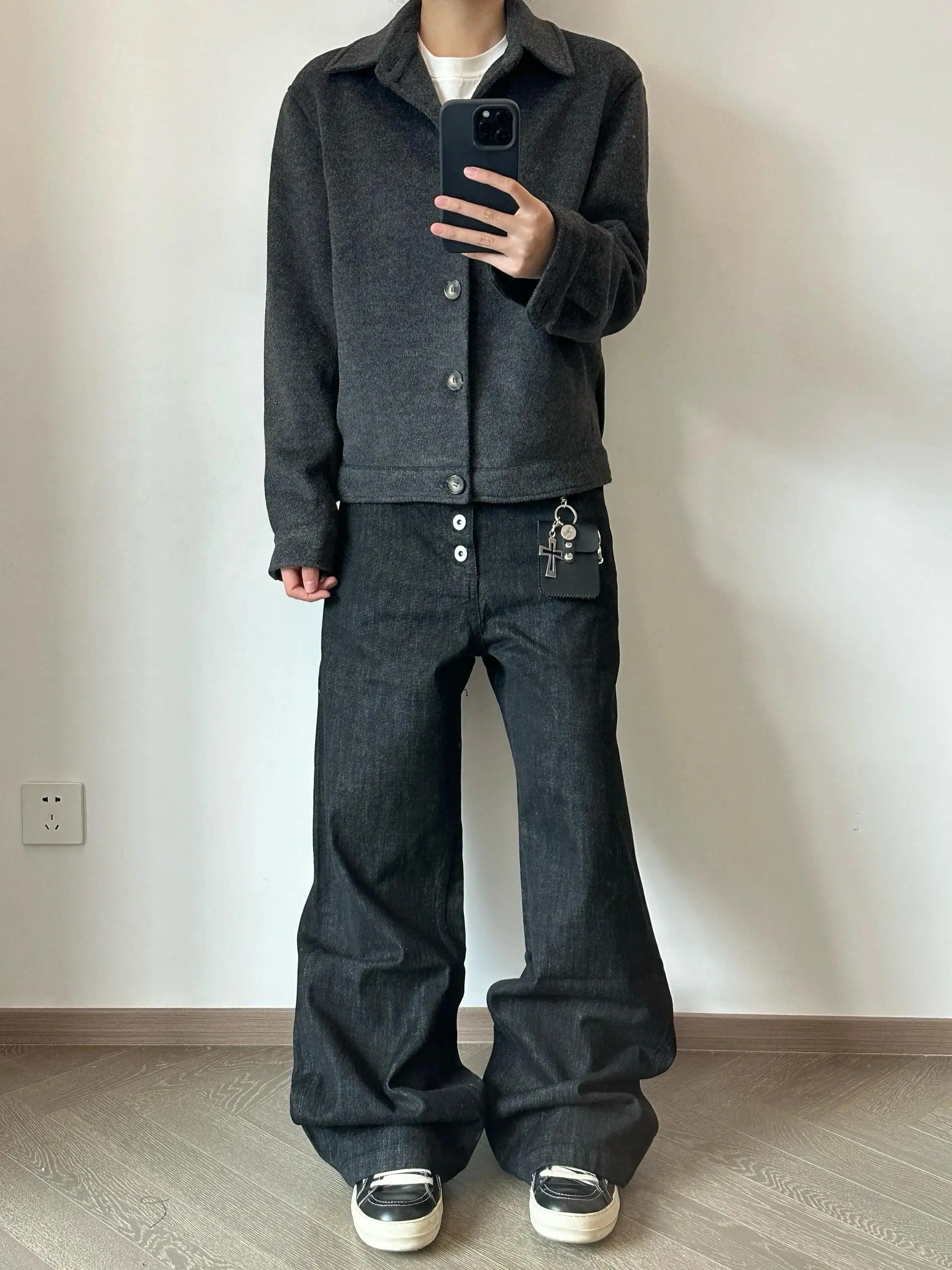 

American Vintage Five-Button Basic Loose Men's Jeans Commute Straight Leg Bell Bottoms Worn-look Youth Fashion Casual Jeans