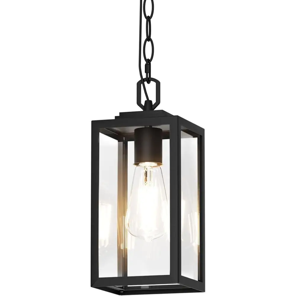 

1-Light Outdoor Hanging Lantern, Matte Black with Clear Glass, Suitable for Porch, Yard, and Gazebo Lighting