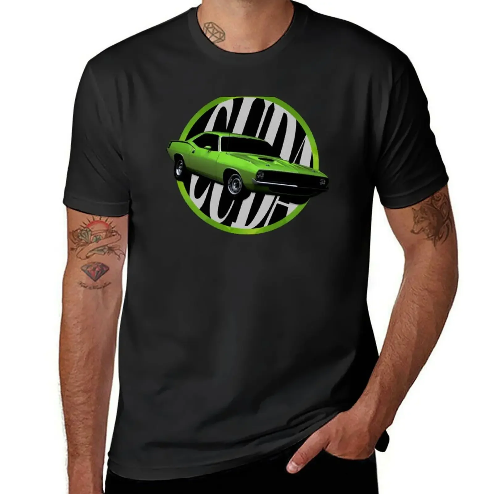 Lime green Plymouth Cuda Muscle Car T-Shirt summer top new edition cotton t shirt men
