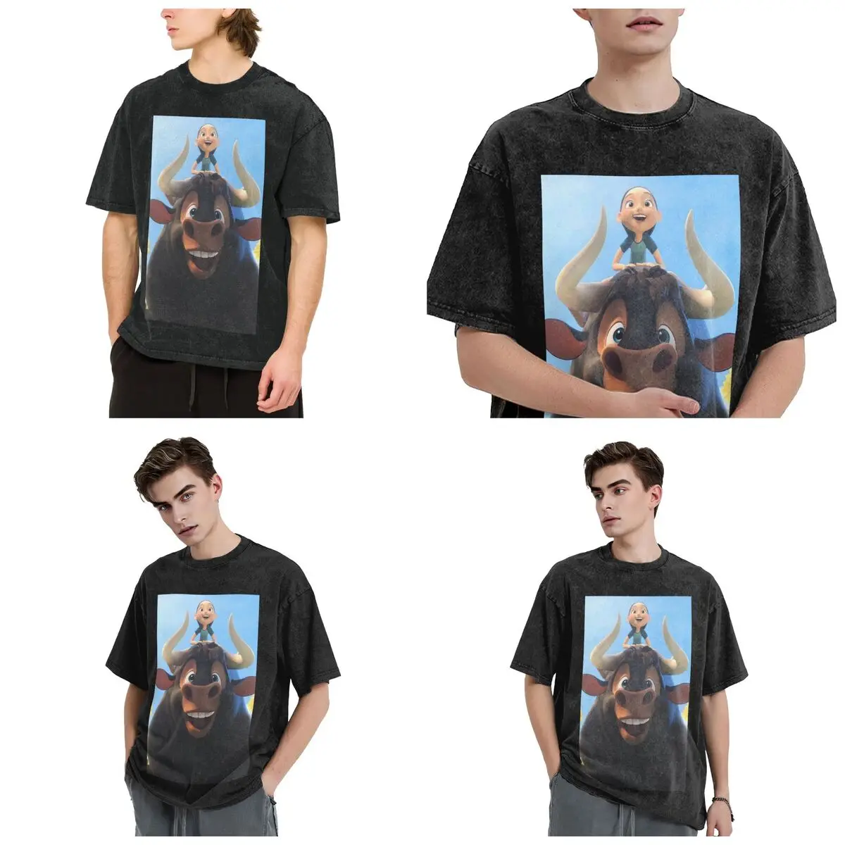 Ferdinand Animated Short Films Hip Hop Short Sleeve T-Shirts Washed Tops Tees Streetwear T Shirt Printed for Men woman