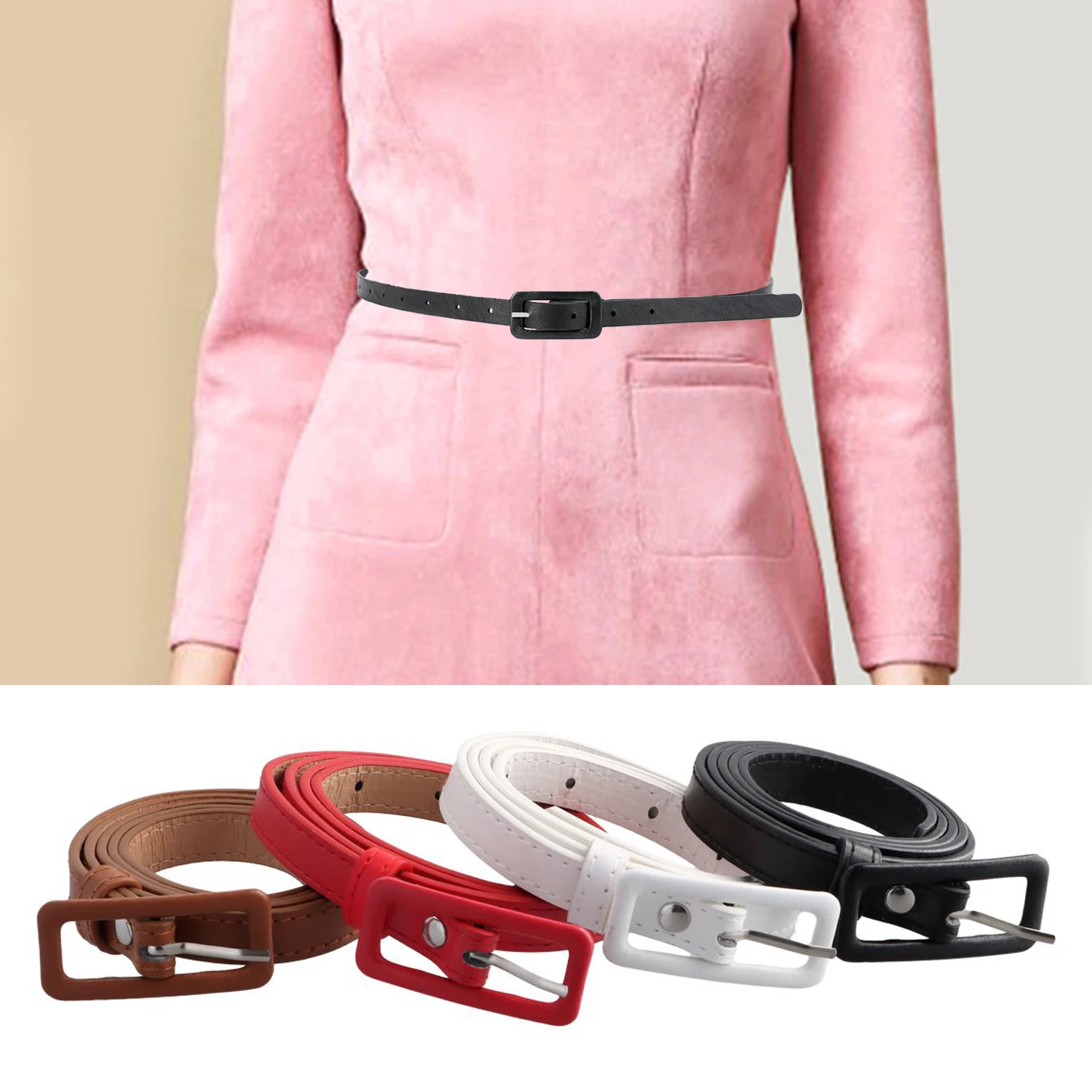 100cm Candy Color Leather Belts Square Pin Buckle Design Korean Fashion Female Belt Black Simple High-quality Jeans Waistband