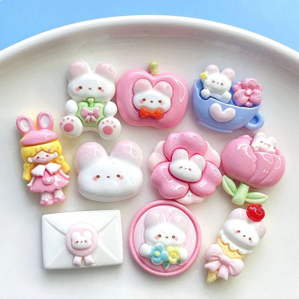 100pcs Kawaii Resin Miniature Rabbit Flatback DIY Phone Case Hairpin Keychain Earrings Scrapbook Dollhouse Decor