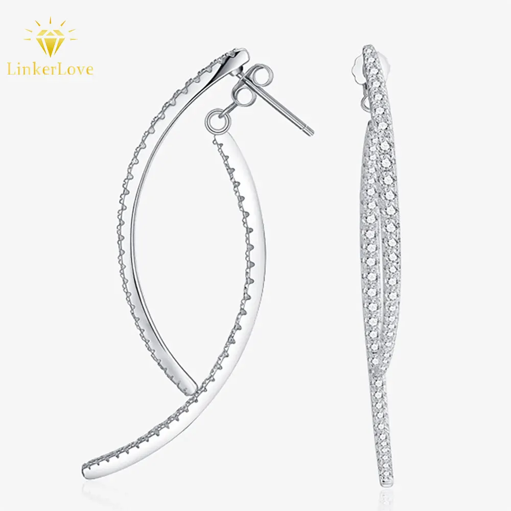 

LinkerLove S925 Sterling Silver Moissanite Twisted Criss Cross Open Hoop Earrings Sparkling Diamond Large Earrings for Women