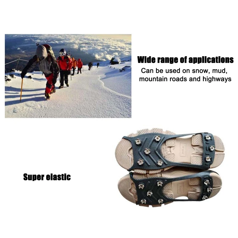 8-Tooth Ice Snow Grips Over Shoe/Boot Traction Cleats ​Spikes Winter Climbing Snow Spikes Grips Cleats