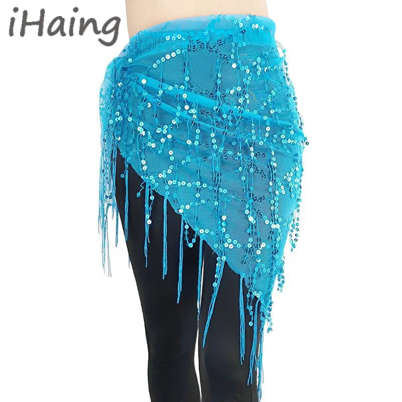 Glowing Sequins Belly Dance Hip Scarf Skirt Waist Wrap Buttocks Belt Party Rave Outfit Stage Costume for Women Girls Class Wear