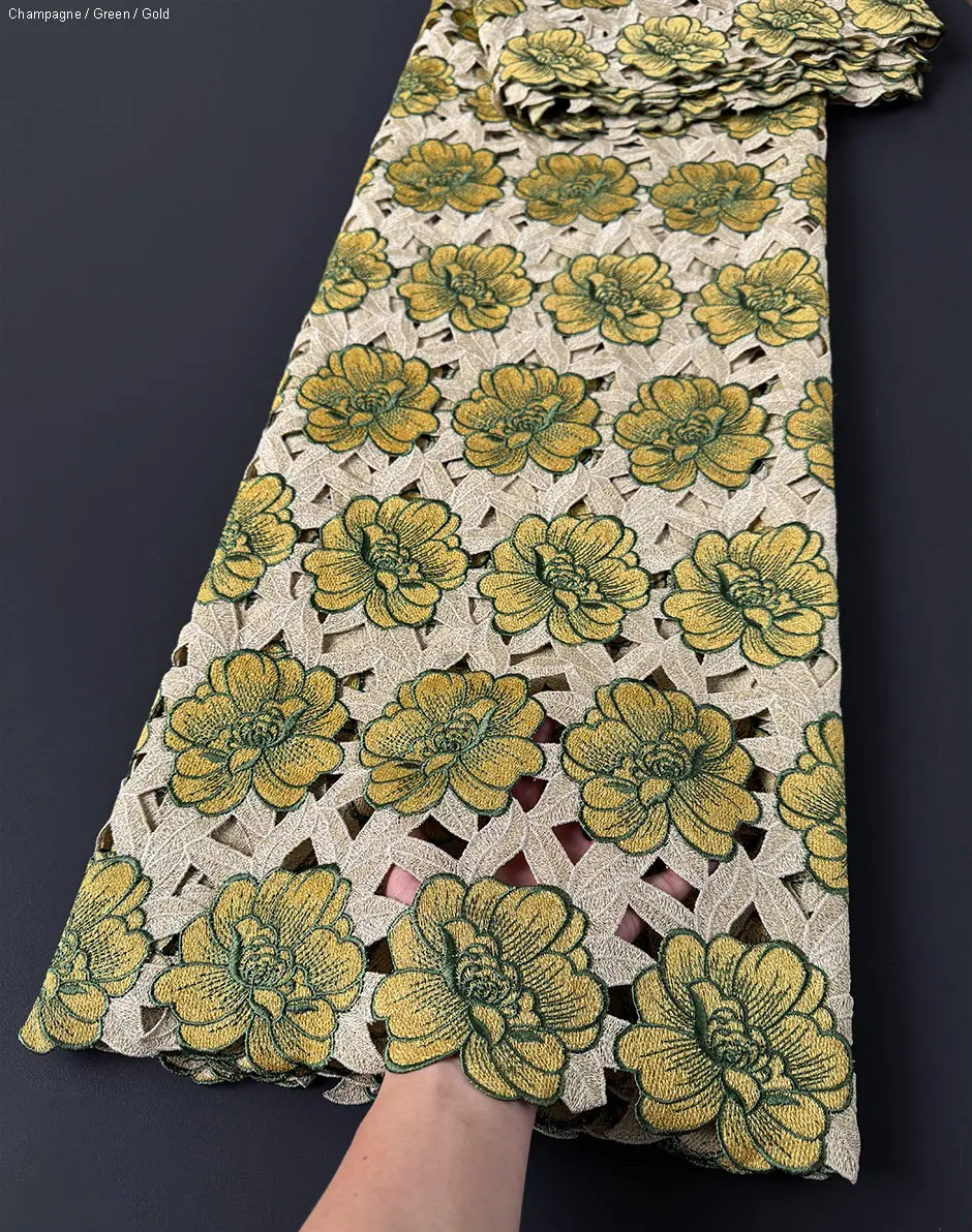 

Lurex All Embroidered African Handcut Lace Clear Hollowed Swiss Lace Traditional Nigeria Inspired Fabric